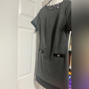 Tommy Hilfiger Gray Midi Dress with Black Accents